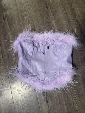 Lavender Feather-Trim Bustier Top